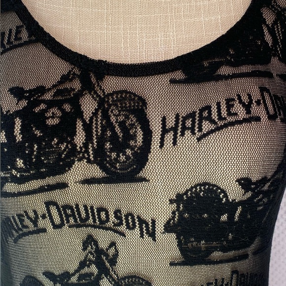 Harley-Davidson Tops - HARLEY-DAVIDSON Biker Black Sheer Lace Mesh Logo Bodysuit Top M